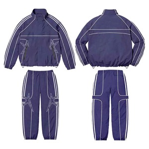Custom Men's Nylon Windbreaker Tracksuit Zip Up Reflective Stripe Jacket and Pants Water Resistant <b>Set</b> - Product Image 6