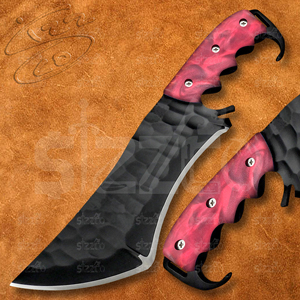 Couteau Tracker Premium Fait Main Personnalisé avec Manche en Résine Bleu Nacré et Lame en Acier D2 Thermolaqué, Full Tang, pour Bushcraft et Survie - Product Image 5