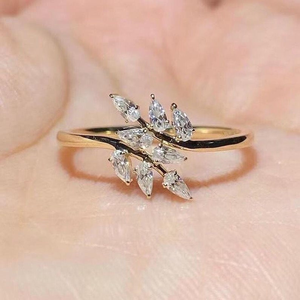 Pear Cut Diamond Branch <b>Ring</b> For Her White Bypass Style Solid <b>Gold</b> Birthday Gift Jewelry - Product Image 4