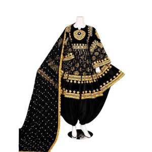 Vestido Afgano Negro Bordado a Mano para Mujer, Vestidos de Boda Étnicos Tribales con Corte en A hasta la Rodilla, Elegantes Vestidos Kuchi Afganos para Mujer - Product Image 1