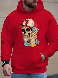 Sudadera con capucha extragrande de peso pesado con estampado gráfico de calavera – Sudadera de algodón con hombros caídos y forro polar estilo streetwear - Product Image 2
