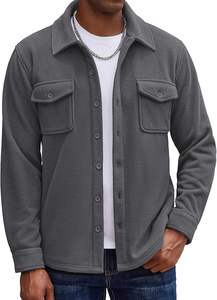 Chemise en polaire pour homme avec logo personnalisé OEM, veste à manches longues, chemise décontractée à boutons avec poches - Product Image 5