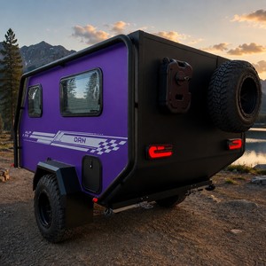 Mini caravane de voyage pour 2 à 4 personnes, carrosserie en aluminium, bleu noir, moderne, tout-terrain, camping-car avec cuisine coulissante, légère - Product Image 3