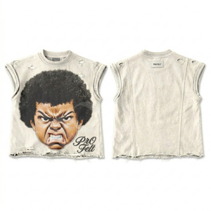 Nouveau design tendance délavé sans manches, débardeur graphique personnalisé avec impression visage, streetwear, crop top, tee-shirt d'été décontracté, vintage, effet usé - Product Image 3