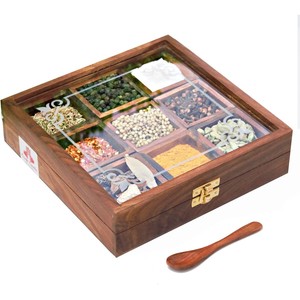 Handcrafted Sheesham Wood <b>Spice</b> Rack with Mirror & 9 <b>Jars</b> | Wholesale - Product Image 2