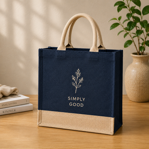 Sac fourre-tout en jute personnalisé de qualité supérieure, écologique, réutilisable, pour les courses, avec poignée en coton, 35x35x15cm - Product Image 3