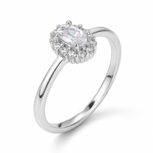 Anillo de Compromiso de Diamantes de Corte Ovalado en Oro Blanco para Mujer, con Engaste Pavé, Diseño Clásico con Forma de Flor - Product Image 6