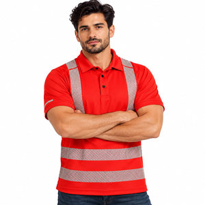 Unisex Red Short Sleeve Hi <b>Vis</b> Reflective Polo <b>Shirt</b> <b>High</b> Visibility Safety Workwear Polo <b>Shirt</b> - Product Image 5
