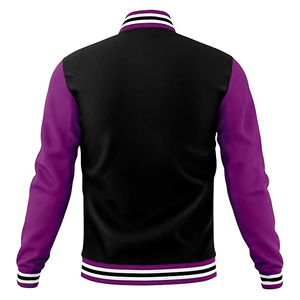 Blouson universitaire noir et violet pour homme, coupe droite, col rabattable, fermeture boutonnée, blocs de couleur, logo frontal, tenue décontractée pour l'automne - Product Image 6