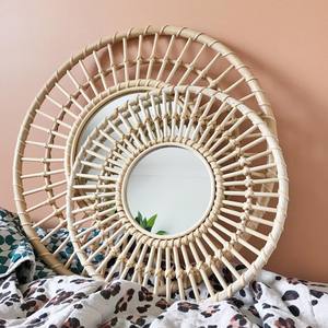 Miroir mural rond en rotin tressé bohème, éco-responsable, fait main, avec taille personnalisable pour la décoration intérieure - Product Image 6