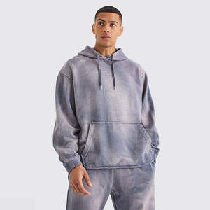 Cotton Tracksuit Hoodie Set Autumn Casual Bulk Vintage Acid Wash Distressed <b>Men</b> <b>Sweat</b> <b>Suit</b> Streetwear Solid Knitted Breathable - Product Image 5