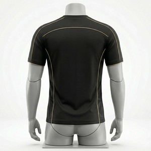 Maillot de football pour hommes en gros, haute qualité, noir mat, anti-humidité, manches courtes, imprimé, pour entraînement, avec passepoil doré - Product Image 5