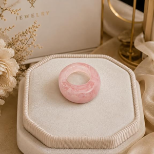 Anillo Redondo Hueco Grueso Unisex Hecho a Mano de Resina Marmoleada Rosa Pulida, Accesorios de Joyería de Moda - Product Image 1