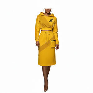 Conjunto de faldas personalizadas OEM a la moda para mujer, top corto con capucha y estampado de logotipo informal, conjunto de faldas con capucha para invierno - Product Image 6