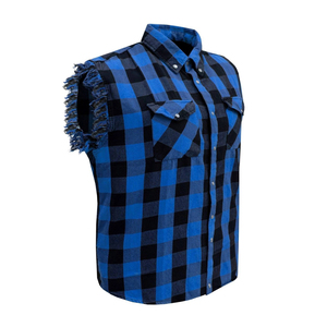 Camisa de Franela Premium Negra y Azul sin Mangas para Hombre, Estilo Biker Urbano de Verano, Algodón a Cuadros, Tallas Grandes - Product Image 2