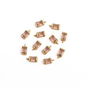 Pendentif breloque en quartz améthyste rose taille baguette, plaqué or, connecteur de pierre précieuse à facettes - Product Image 5