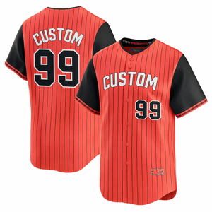 Camiseta de béisbol personalizada con rayas rojas, transpirable, de malla de poliéster, con botones, uniforme de equipo, para clubes profesionales y ligas. - Product Image 1