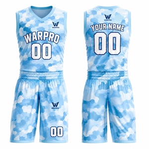 Conjunto de Uniforme de Baloncesto WARPRO Personalizado en Camuflaje Azul, Sin Mangas, Cuello en V, Unisex, para Adultos, Todas las Temporadas, Ropa Deportiva Sublimada - Product Image 2