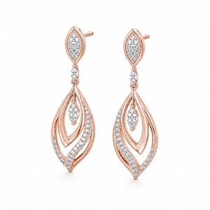 Pendientes de Oro Rosa con Diamantes en Forma de Gota, Corte Marquesa, Engaste de Canal, Joyería de Lujo para Boda de Mujer - Product Image 2