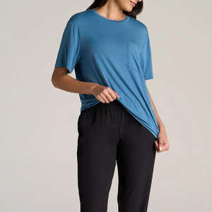 Camiseta Corta Azul para Mujer, con Detalle de Bolsillo, Suave, Transpirable, Ecológica, Informal, para Primavera, Personalizable - Product Image 4