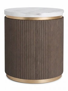 <b>Round</b> Coffee <b>Table</b> Marble Look Top Pleated Wood Side <b>Table</b> <b>Gold</b> Finish Accent End <b>Table</b> for Living Room - Product Image 2