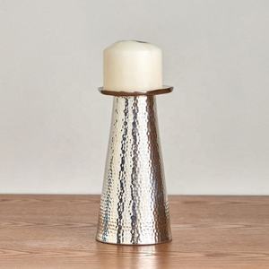 2026 Ramadan Home Tabletop Decorations Hammered Design Silver Glossy Taper Metal <b>Candlestick</b> <b>Holder</b> - Product Image 2