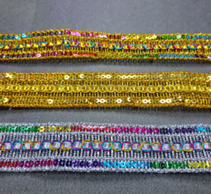 Cinta de encaje metálica de hilo dorado y plateado, tejida para decoración de costura, ribete de encaje de ganchillo, multicolor dorado y plateado - Product Image 3