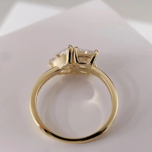AFAR JEWELS 925 Sterling Silver Moissanite <b>Wedding</b> Engagement <b>Ring</b> Two Stone 14K Gold Plated Pear Cut <b>Cushion</b> Accent Luxury - Product Image 3