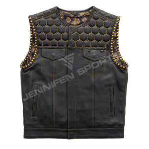 Gilet de moto en cuir personnalisé pour homme, style club, sans manches, respirant, coupe diamant, multi-poches, bandana, idéal pour l'hiver - Product Image 1