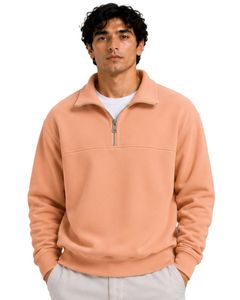 Peach Men Oversized Quarter Zip Sweatshirt Pullover Fleece Cotton Polyester Casual Winter Sweatshirt With <b>Stand</b> Collar Zip Neck - Product Image 1