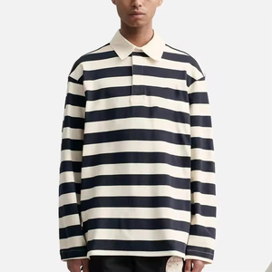 เสื้อโปโลแขนยาวผ้าวูลสำหรับผู้ชายเสื้อถักแบบสวมหัวเสื้อโปโลถักลายทางโลโก้ออกแบบได้ตามต้องการ - Product Image 4