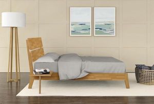 Modern Solid Wood <b>Platform</b> <b>Bed</b> with Floating Nightstand Mid Century Natural Wood Bedroom Furniture - Product Image 3