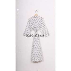 Bata de noche/ropa de casa de algodón 100% con estampado floral, cuello en V, cierre con cordón, largo completo, logo trasero, para mujer, otoño/primavera/verano, para playa - Product Image 1