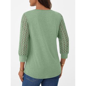 2025 2025 femmes automne mode tenues 3/4 longueur manches habillées chemises décontractées dentelle manches t-shirt affaires décontracté taille XL - Product Image 3