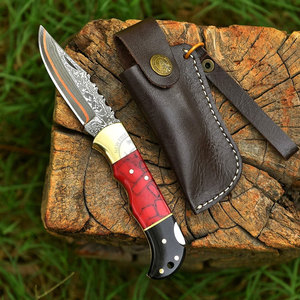Hot Selling San-Mai Copper Damascus Steel Folding Knife Back <b>Lock</b> Turquoise Style Resin Handle Sheath EDC Camping Pocket Knife - Product Image 3