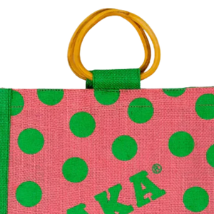 Bolsa de Yute Mini con Puntos Rosas y Verdes, Asas de Madera Natural, Bolsa de Regalo Reutilizable, Bolsa de Compras, Bolsa de Moda - Product Image 5