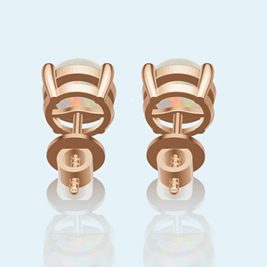 Boucles d'oreilles unisexes classiques en argent sterling 925 plaqué or rose avec opale ronde naturelle Heerani Jewels - Product Image 3