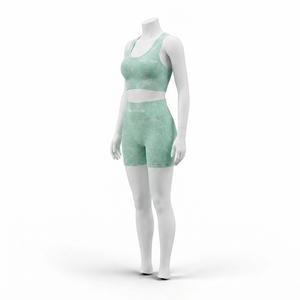 Women Mint <b>Green</b> Acid Wash Yoga <b>Set</b> Sports Bra High Waist Biker Shorts <b>Gym</b> Fitness Workout Activewear - Product Image 2