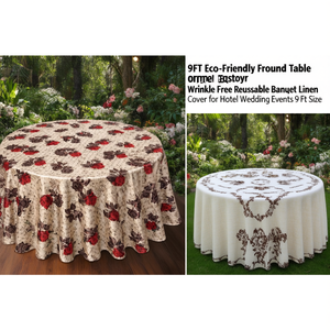 9FT Eco-Friendly <b>Round</b> <b>Table</b> Overlay Wrinkle-Free Reusable Banquet Linen <b>Cover</b> for Hotel Wedding Events 9 Ft Size - Product Image 3