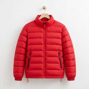Men's Red Color Puffer Jacket Winter <b>Coat</b> <b>Stand</b> Collar Zip Up Outdoor Streetwear Custom Apparel OEM ODM - Product Image 1