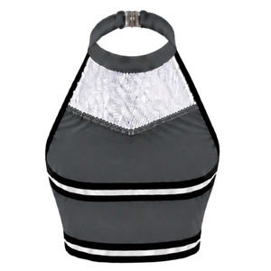 Haut court de cheerleading sans manches noir, blanc et gris pour femmes et filles – Idéal pour l'entraînement sportif et les uniformes d'équipe - Product Image 2