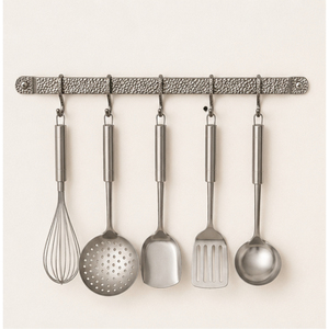Wholesale Stainless Steel Kitchen Utensil Set with Wall Mounted Hanging <b>Rail</b> Cooking Tools with Sliding S-<b>Hooks</b> for Home - Product Image 3