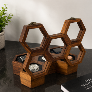 Luxury Honeycomb Wooden Watch <b>Box</b> for 5 Watches | Indian Rosewood Hexagon Organizer Case | Premium Display <b>Storage</b> Gift for Men - Product Image 2