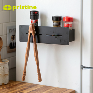 Étagère de rangement magnétique moderne pour cuisine, porte-épices rectangulaire en métal avec pinces et crochets, écologique et durable pour réfrigérateur - Product Image 5