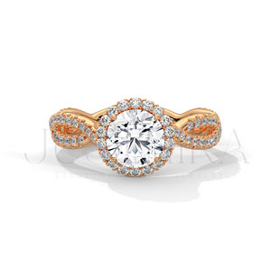 14K Solid Rose Gold <b>Ring</b> With Twist Waist Paved Diamond Design Band Luxury Wedding <b>Ring</b> With Moissanite Diamond In Round Cut - Product Image 1