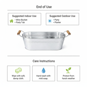 Jardinière ovale galvanisée, jardinière en métal rustique avec poignée, seau à fleurs galvanisé portable, seau en métal, pot à fleurs avec trou de drainage - Product Image 5
