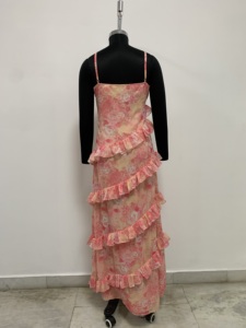 Pink Floral <b>Chiffon</b> <b>Maxi</b> <b>Dress</b> Ruffled Tiered Spaghetti Strap A-Line Summer Party <b>Dress</b> - Product Image 2