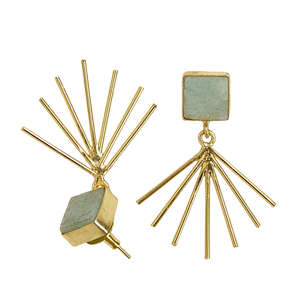 Pendientes Geométricos Colgantes Chapados en Oro de 18K, Hechos a Mano con Amazonita Cuadrada Engastada en Bisel, Estilo Vintage Boho Chic, Joyería de Moda Unisex para Aniversario - Product Image 4
