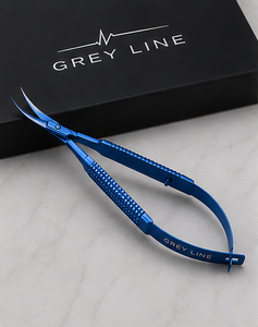 Blue Curved Vannas Eye Surgery Scissors Fine Sharp Tip Spring Handle Microsurgical Instrument - Product Image 2