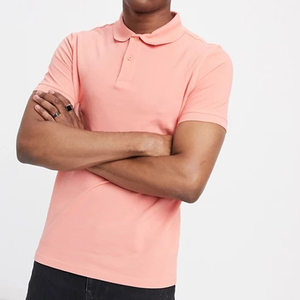 Men's Solid <b>Pink</b> Short Sleeve <b>Polo</b> <b>Shirt</b> Cotton Pique Knitted Casual Breathable Regular Fit - Product Image 1